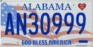 Scrooge Stuffs Your Stocking -- Alabama Governor Gives a Wad of Glop God Bless America car tag 300x152 - Scrooge Stuffs Your Stocking -- Alabama Governor Gives a Wad of Glop