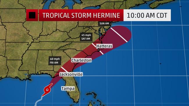 map tropprjpath09 ltst 5nhato enus 650x366 2 - Tropical Storm Hermine Barrels Toward Florida Coast, Upgraded to Hurricane