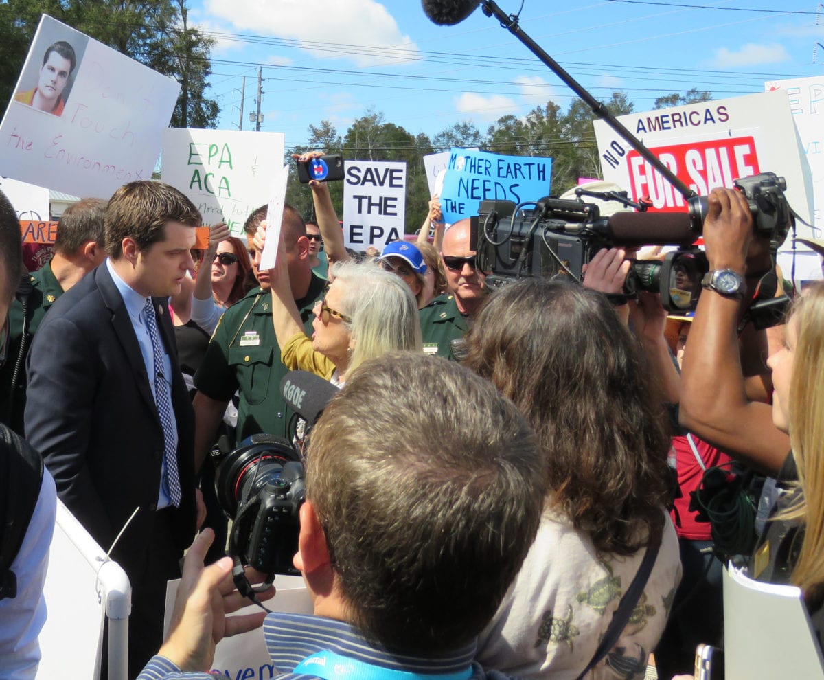 Matt Gaetz crowd2b 1200x990 - Freshman Florida Congressman Matt Gaetz Faces Protesters
