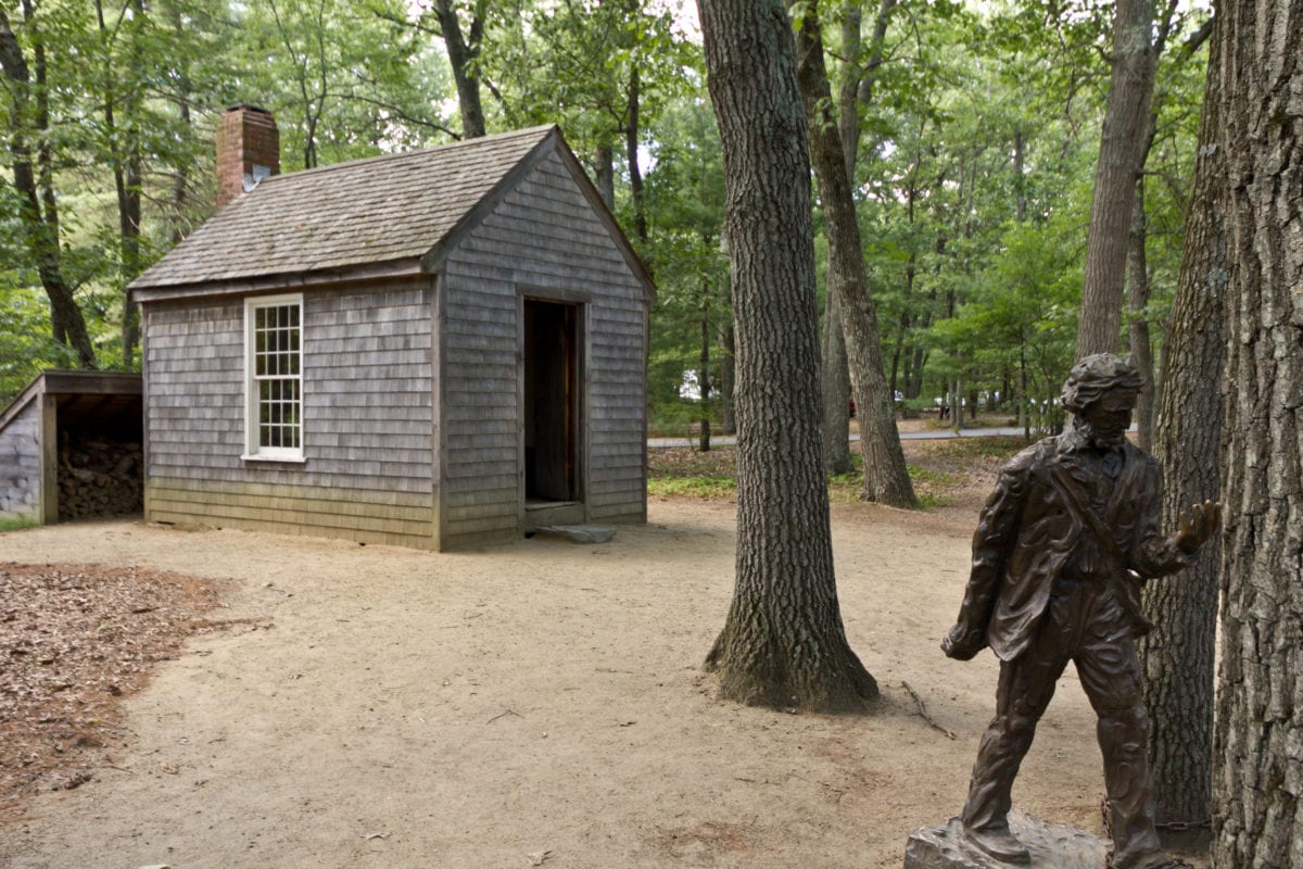 Replica of Thoreaus cabin near Walden Pond and his statue 1200x800 - Contemplating the State of Things on Thoreau's 200th Birthday