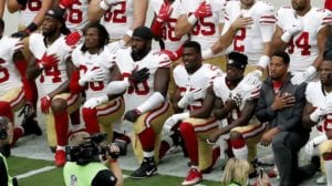 49ers kneel 300x168 - Offensive Interference: Respect Becomes Political Football