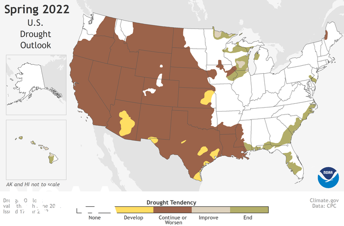 CPC DO 700 2022 3 17 - Summer Global Warming Trends Expected to Continue Across U.S., Along With Droughts, Fires in the West