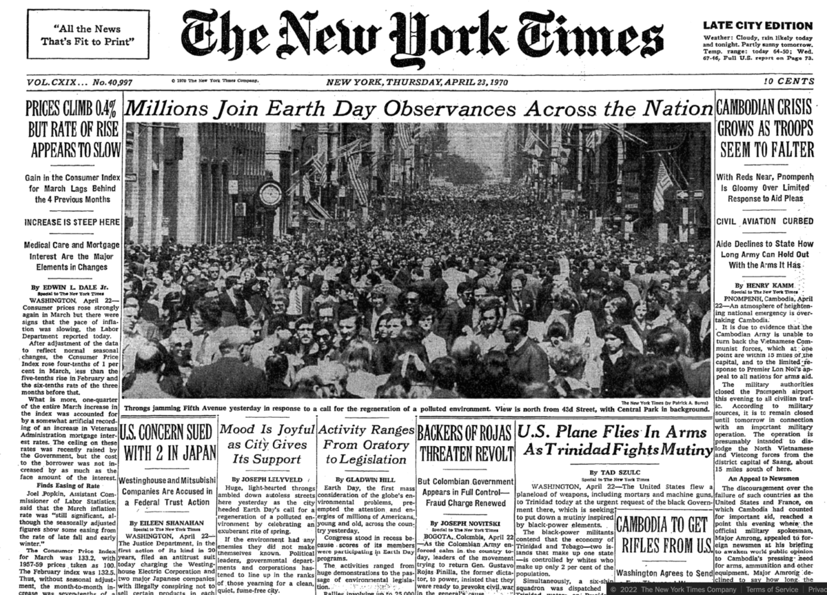 Screenshot NYT April221970 1200x863 - Earth Day 2022: Will We Ever Learn?