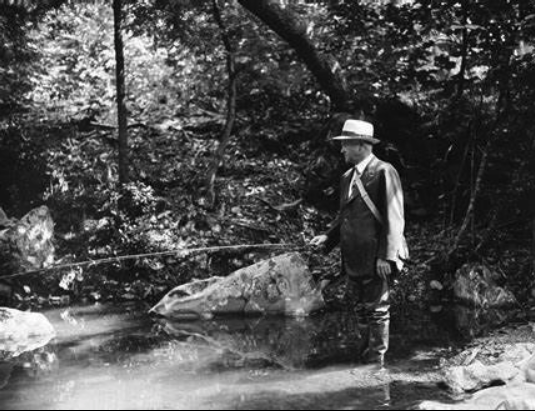 President Herbert Hoover fishing for trout in the Rapidan - The Story of Wild, Native Brook Trout and Why They Are So Ecologically Important Like the Canary in the Coal Mine for Climate Change
