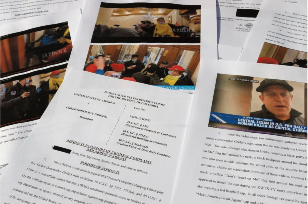 Grider affidavit 1200x797 - Texas Man Who Tried to Breach the House Speaker’s Lobby on Jan. 6 Gets 7 Years in Federal Prison