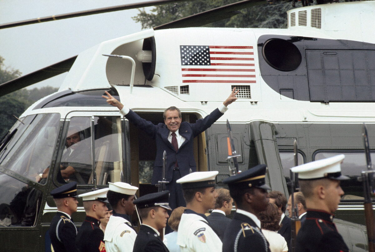 NixonResignsMarineOne 1200x806 - The &lsquo;Deep State&rsquo; Didn&rsquo;t Take Down Richard Nixon. He Was a Crook Who Got Caught